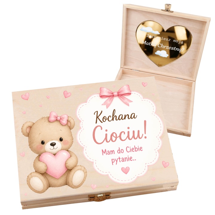 Коробка Merci Люба Тітонько Ведмедик Сердечко Рожевий Питання Мати Хрещена