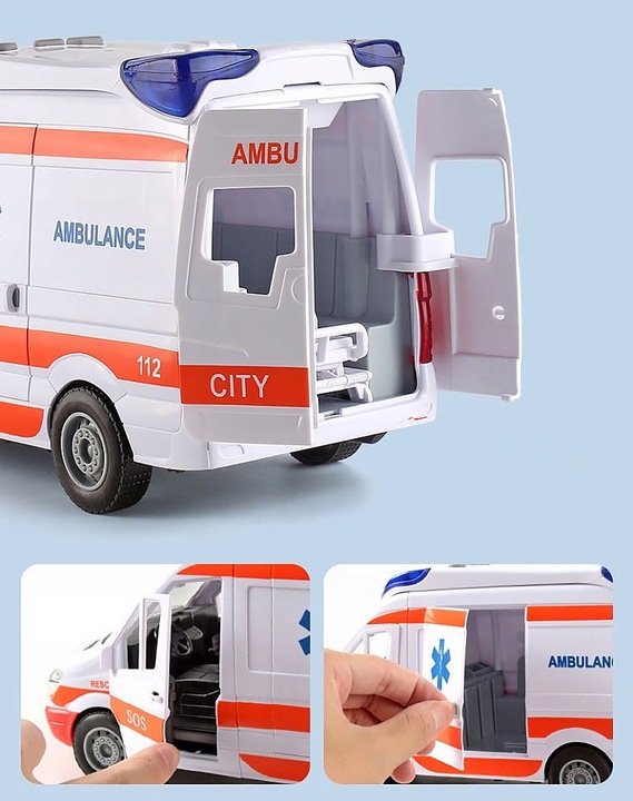 AMBULANCE FOR CHILDREN AMBULANCE DRIVE LIGHT SOUND AUTO + STRETCHER Scale not applicable