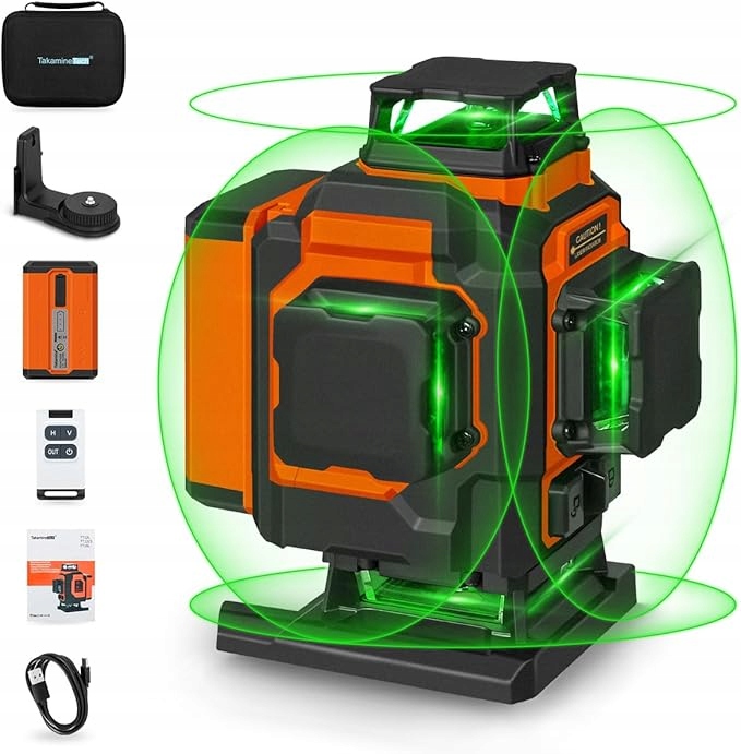 Laser Křížový stavební nivelátor 4D 16 linií 360° zelený IP54 5200 mAh