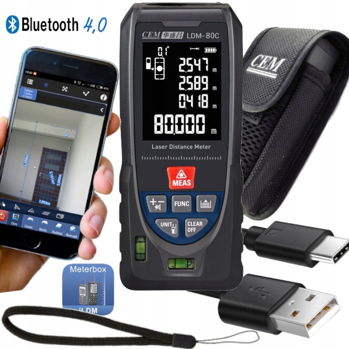 Dálkoměr Laserová vzdálenost 80 m Úhloměr Bluetooth měření v Apce Pouzdro
