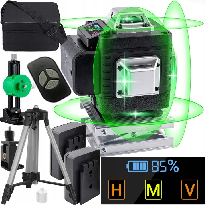 Laserová Vodováha 4D 16 Rovinných Linií 360 Křížový Laser 2AKU LCD