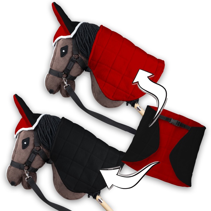 Попона двостороння і навушники Skippi для Hobby Horse - червона і чорна — фото 3
