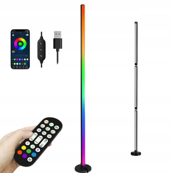 Podlahová Rohová Stojací Lampa Rgb Led Dálkový Ovladač Aplikace Music Sensor 120 CM
