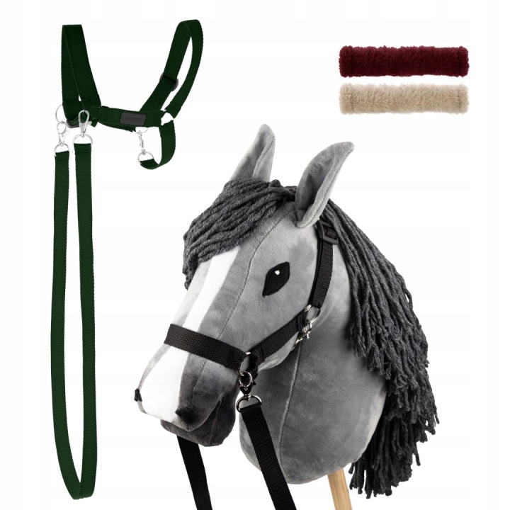 Набір Skippi - Hobby Horse сірий і додатковий недоуздок - темно-зелений