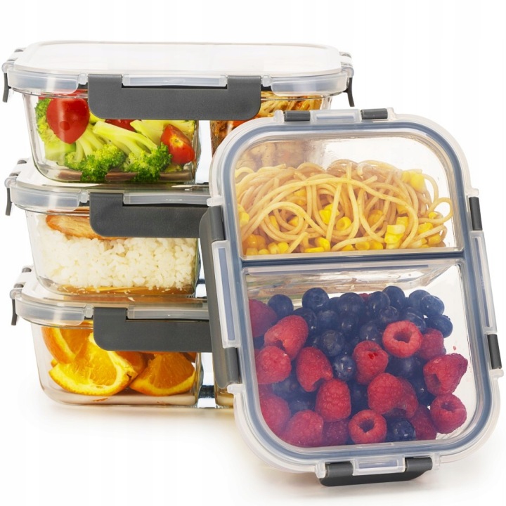 4 X Lunchbox Nádoba Na Potraviny Skleněná Hermetická Sada Nádob 1050