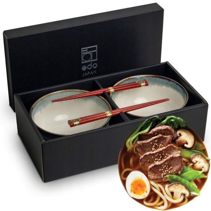 Sada keramických misek 17 cm na polévku Udon s paličkami Aurora