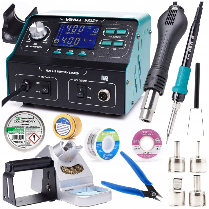 Pájecí Stanice Yihua 992D 2v1 Hot Air Hrotová 900M 750W Smd Esd Set