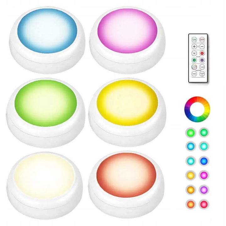 Bezpřevodové Rgb Led lampy s dálkový ovladač Osvětlení skříněk Noční lampy 6 Ks