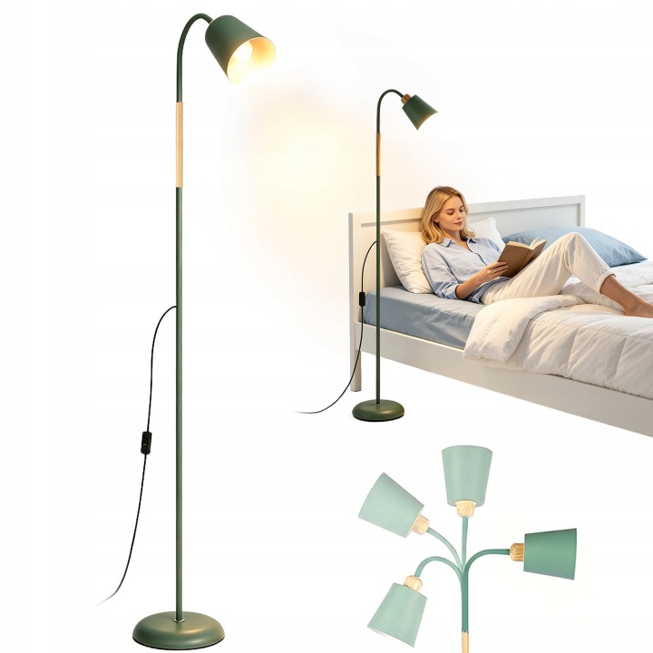 Stojací Led lampa na čtení Noční E27 Spínač Zelená