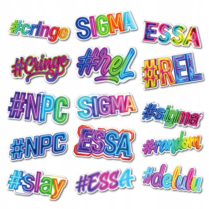 Набір 15 Наклейок SLANG / Підліткові – sigma, essa, rel, slay Мега Наліпки