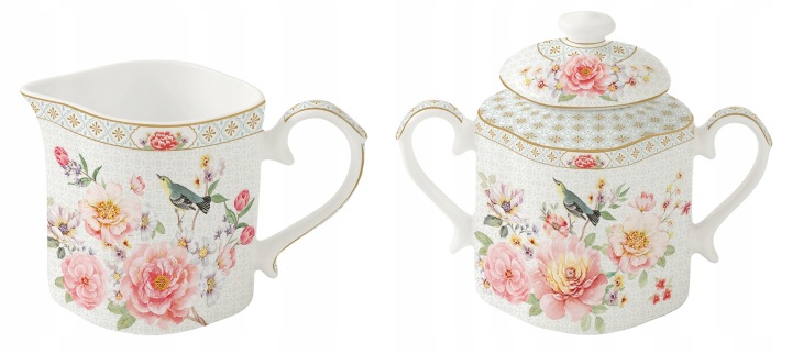 Sada cukřenka 250 ml a mlékovka 240 ml Fine China „Flower Bird“ Květiny
