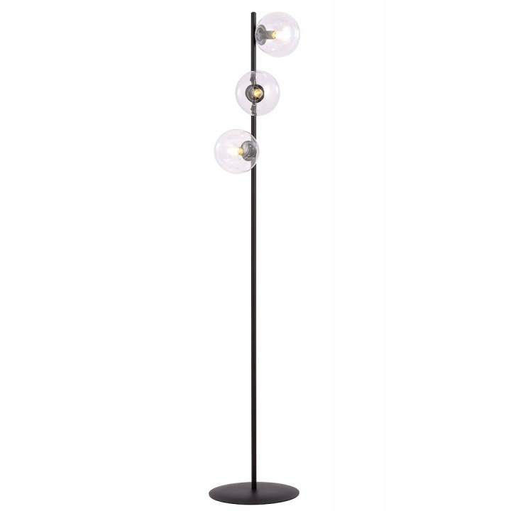 Minimalistická stojací lampa Rossi LP3, černá, 3 průhledná stínítka