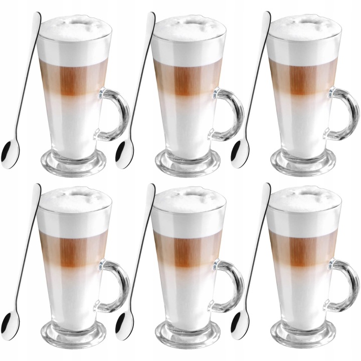 Komplet 6 ks Sklenice Dlouhé Ocelové Pro Latte Kávu Macchiato