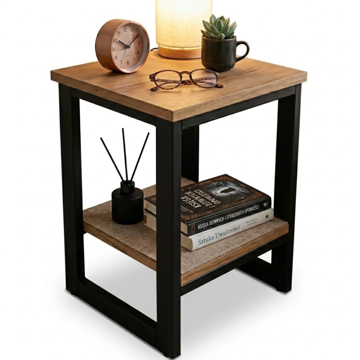 Noční stolek Loft 45 cm industriální kovový černý ocel moderní stolek