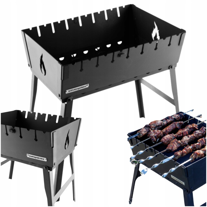 Mangal Grill Kufr na 8 špízů Pouzdro Skládací Uhlíkový Kov 2 mm Pevný
