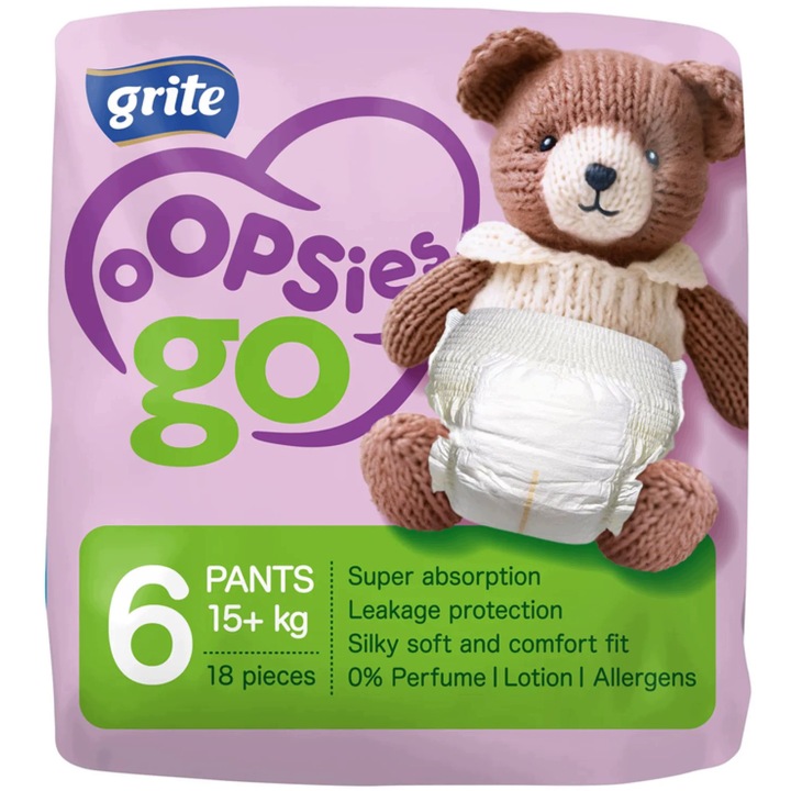 Grite Oopsies GO трусики-підгузки для дітей розмір 6, 15+ кг, 18 шт.