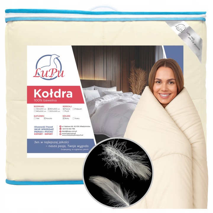 Přikrývka 160x200 Péřová celoroční antialergická Pierze Kacze Ecru Lupu