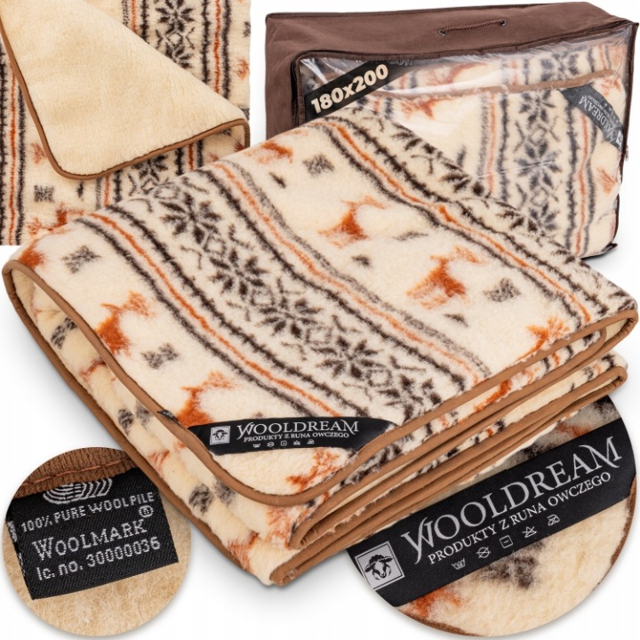 Vlněná Přikrývka Prodyšná Teplá 100% Merino Vánoční Sob 180x200
