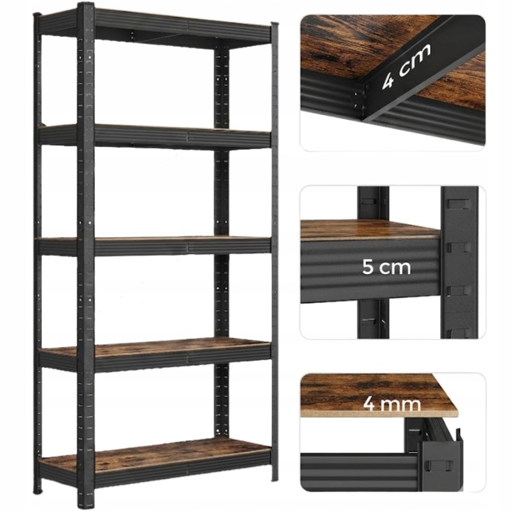 Kovový skladový garážový regál 150 cm 5 úrovní pro dům sklepa, silný