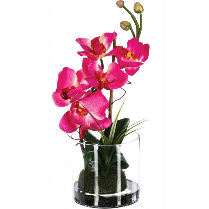 Umělé Květy Ozdobná Váza Orchidej Ve Skleněném Květináči 18 X 37 CM