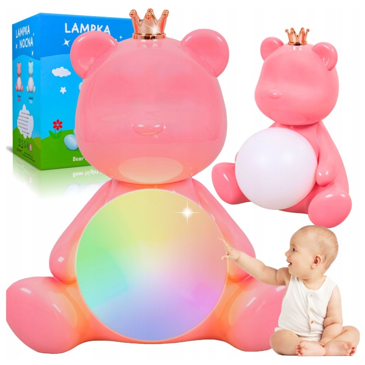Led stolní lampa pro děti do dětského pokoje Medvídek noční, stolní, růžová