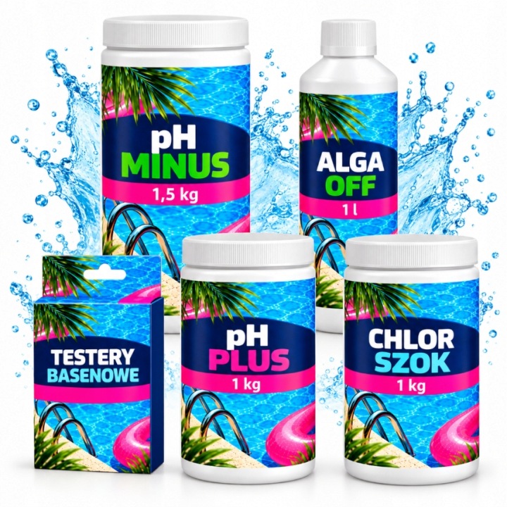 Startér Bazénové Chemie 5V1 Ph Plus Řasa Off Chlor Šok Ph Minus Tester