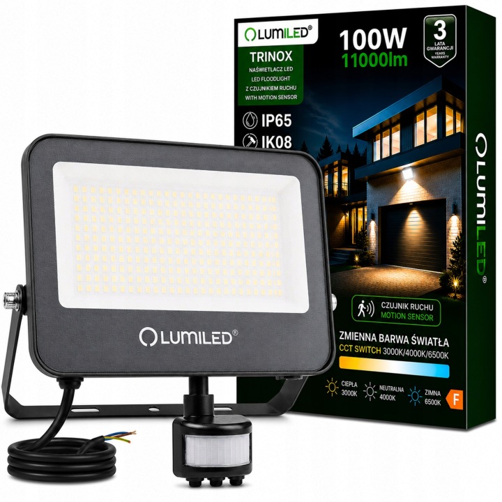 Led reflektor Halogen 100 W Cct IP65 Reflektorová lampa s pohybovým senzorem