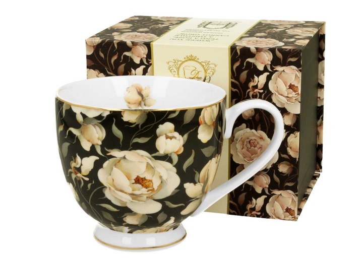 Porcelanowy kubek na stopce English Roses Black 530 ml OPAKOWANIE PREZENT