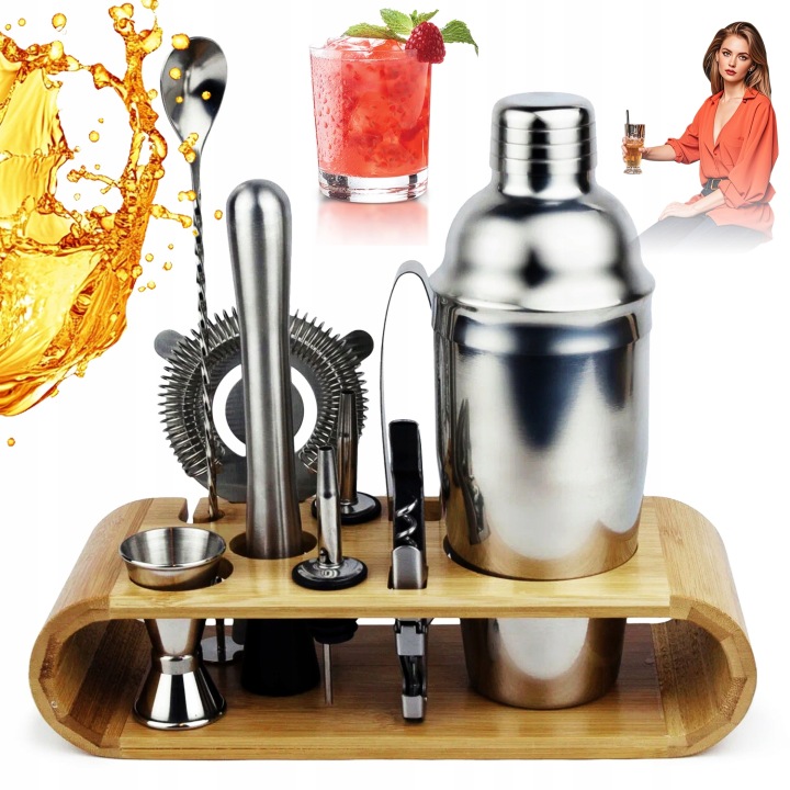 Barmanský Set Na Nápoje 10 Ks Shaker 750 ML Muddler Jigger Nalévač Lžíce