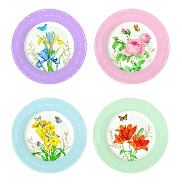 Dezertní talířek 4ks porcelánová sada s barevnými květy 16 cm