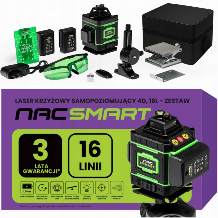 Laserová Vodováha Nac Smart Křížový Laser 4D 360 16 Linií Ovladač Držák