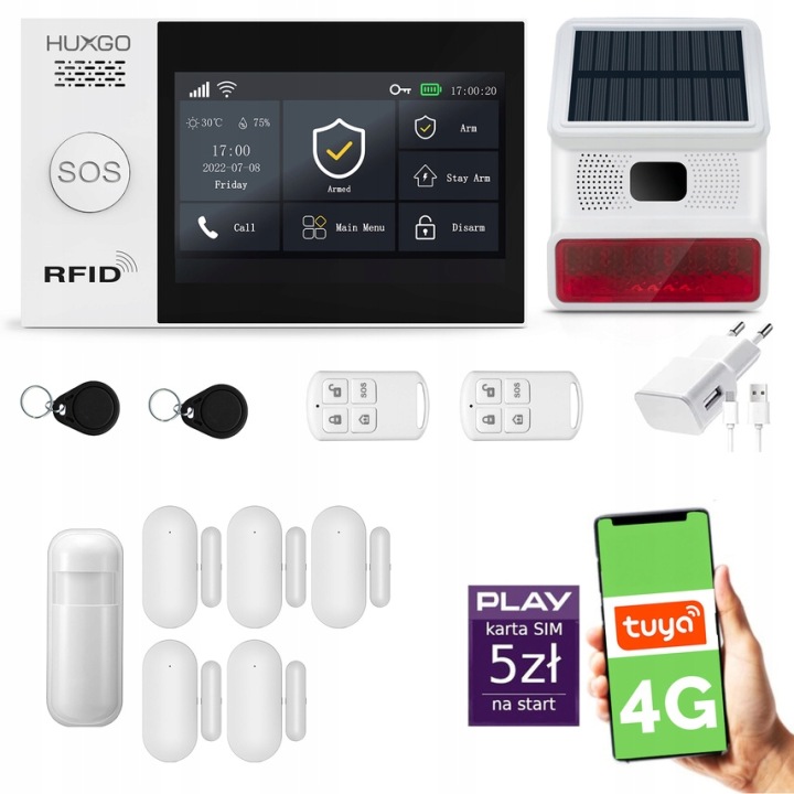 Bezdrátový alarm WiFi Gsm 4G, Tuya, sada alarmu Huxgo HXA007 D5BS