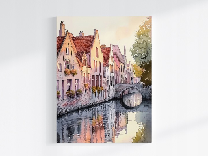 Plakát Belgie Bruggy Staré Město Kanál Most Svítání 75x100