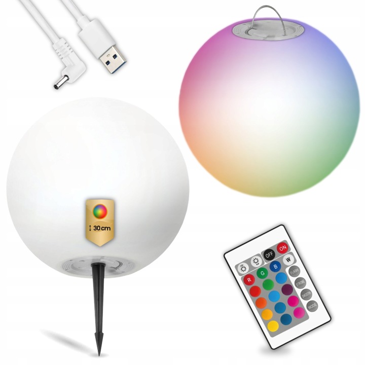 Solární zahradní Led lampa 3000K Rgb Zapichovací ozdobná koule 30 cm Garden Ball