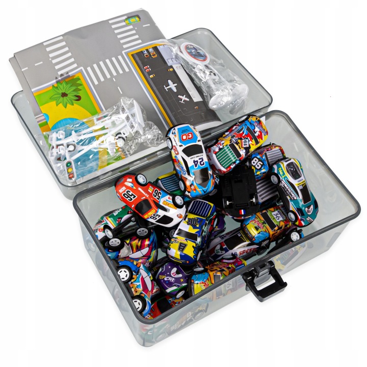 LARGE SET OF RACING CARS RESORAKI METAL CARS + CHEST MAP Vehicle type sets