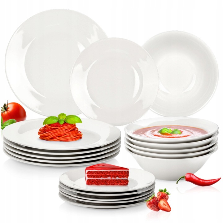 Sada 18 Porcelánových Talířů Bílá Jídelní Servis Pro 6 Osob