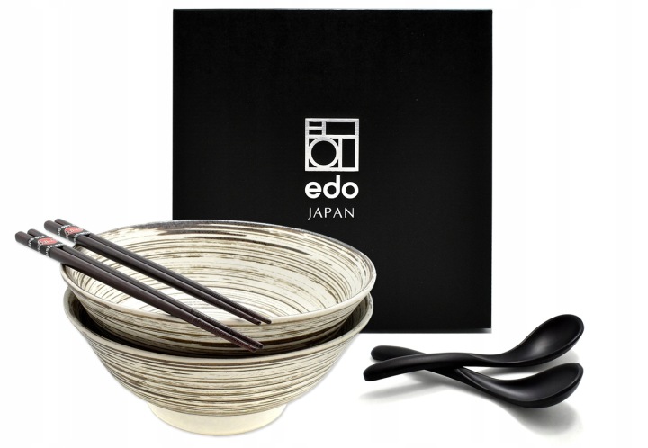 Sada 2 misek s lžícemi a paličkami Ramen Uzu White 1100 ml Box
