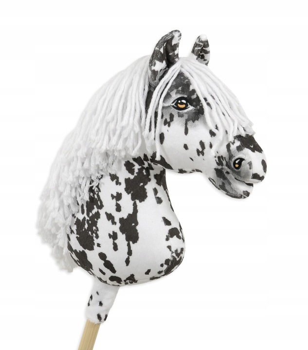 Hobby Horse A3 великий кінь на палиці чубарий біло-чорний біла грива