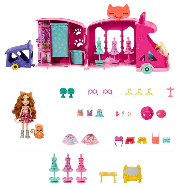 Mattel Enchantimals Мобільні студія моди Набір + лялька Котик HPB34 — фото 4