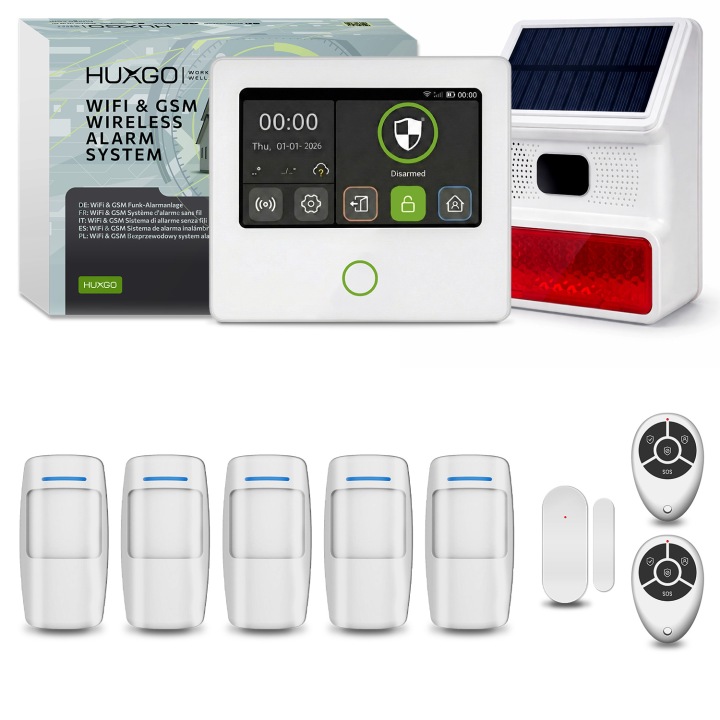 Bezdrátový alarm WiFi Gsm 4G s Tuya, Huxgo HXA502 W venkovní siréna