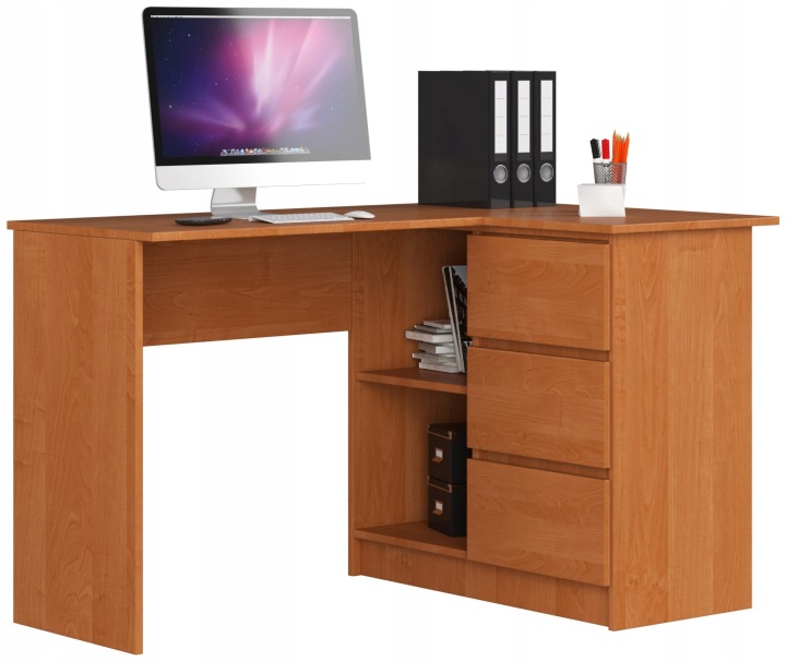 Rohový psací stůl B16 Pravá olše 3 zásuvky 124 cm Akd
