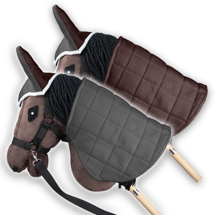 Попона двостороння і навушники Skippi для Hobby Horse - сірий і коричневий