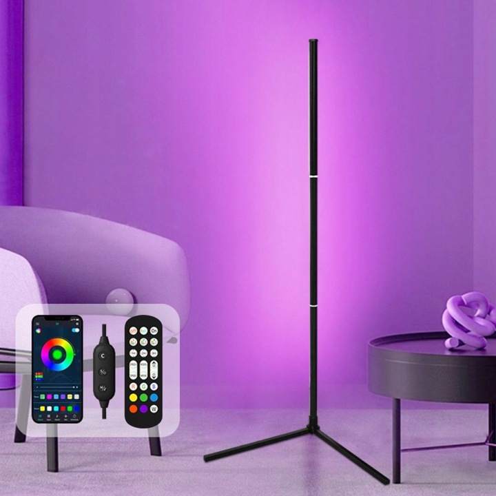 Stojací stojací podlahová lampa Rohová noční Rgb Duhový efekt 3D Dálkový Ovladač Aplikace