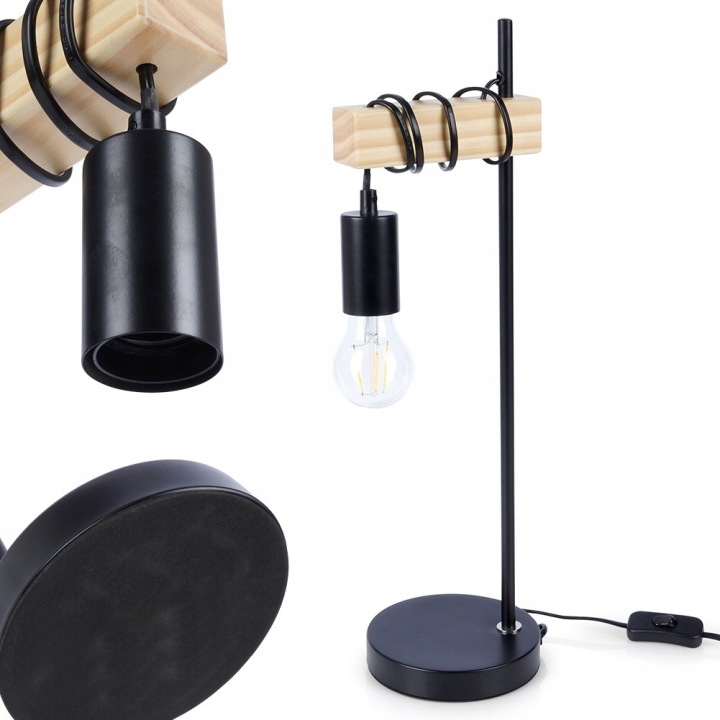 noční stolní lampa na skříňku kovová dřevěná lampa černá Loftová
