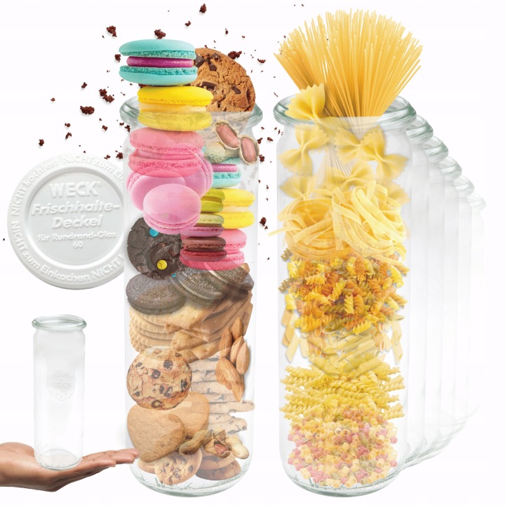 Sklenice Weck 600 ml zavařeniny Cylinder žáruvzdorné plastové víčka 6 Ks