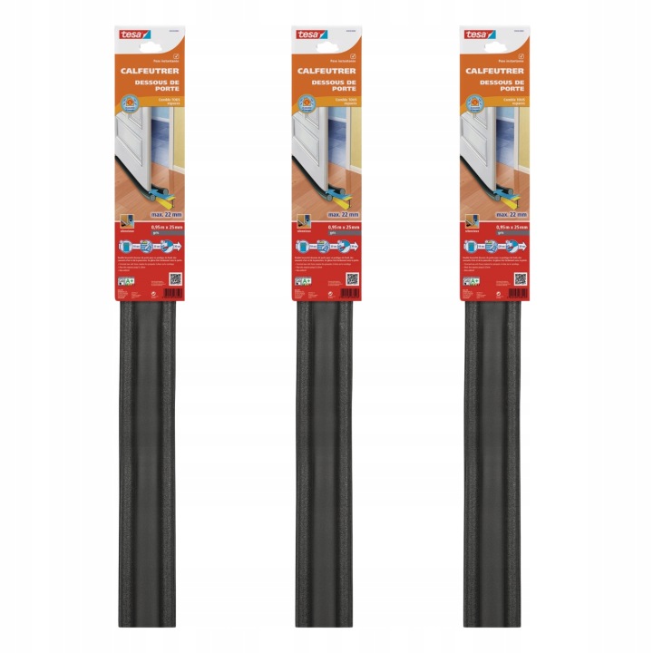 Tesa Pěnová těsnění zasouvací pod dveře protiprůvanová šedá 0,95 m x 25 mm x3