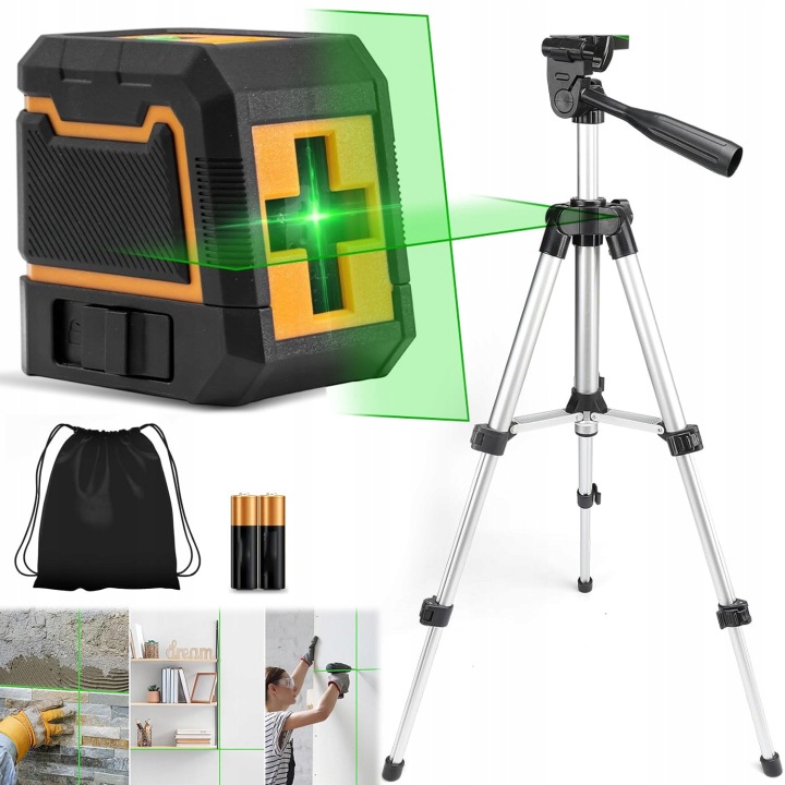 Křížový Laser Laserová Vodováha Stativ 4D Zelený 2XAKU Sada Stativů
