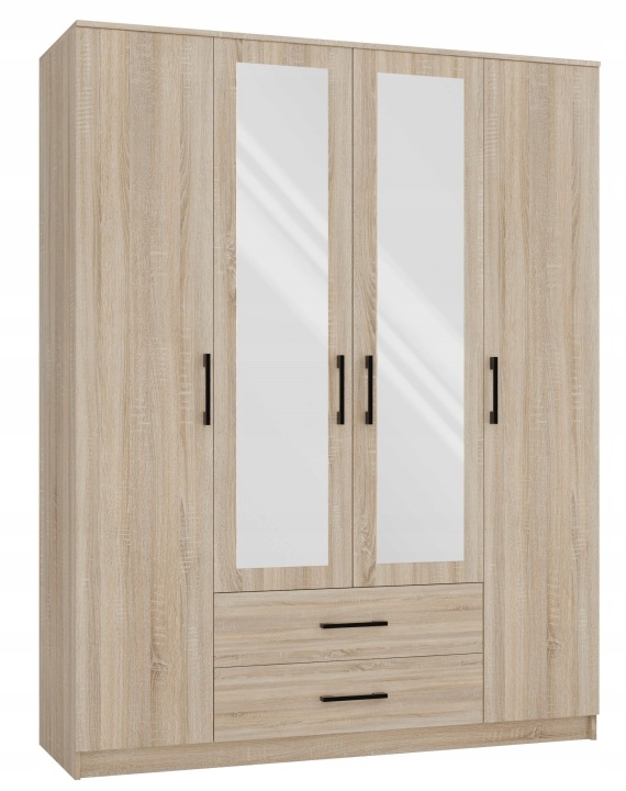 Шафа ROMANA 160 з дзеркалом дуб сонома 160x205x54 см з ручкою і полицями