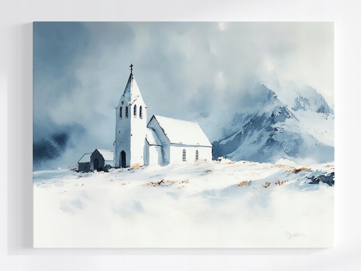 Plakát Island Kostel Kaple Sníh Zima Hory 100x75