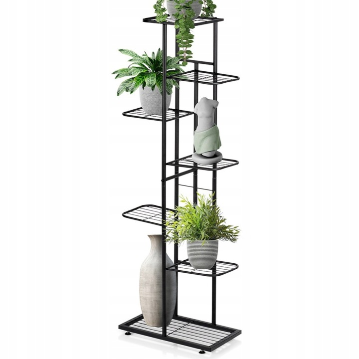 Držák Na Květináč kovový stojan na květiny loft černý 7-úrovňový 126 cm